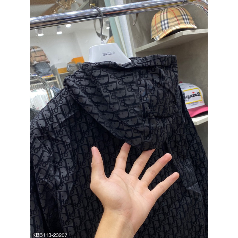 Áo khoác có mũ vải gió cho nam - Áo khoác bomber d.i.o.r vân nhung