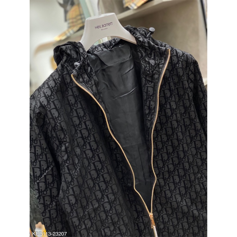 Áo khoác có mũ vải gió cho nam - Áo khoác bomber d.i.o.r vân nhung