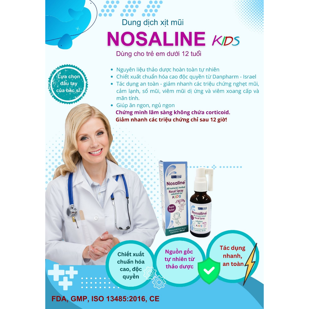 Chính hãng Dung dịch xịt mũi cho trẻ Nosaline nhập khẩu Danpharm Israel, chai 30ml - Polipharm