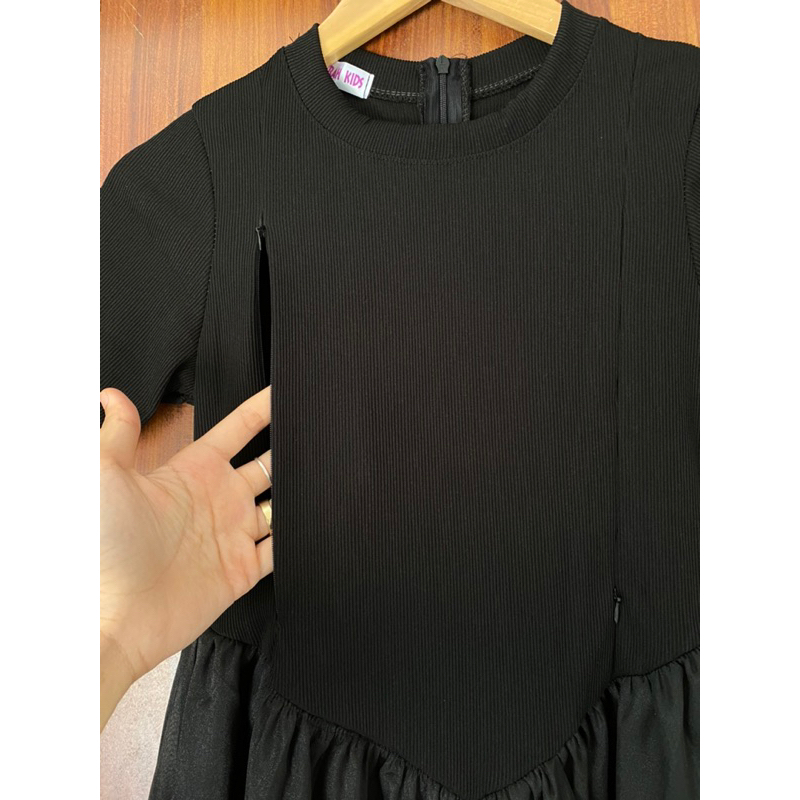 💥sỉ💥Váy bầu-váy cho con ti đen-rêu zíp phối tơ