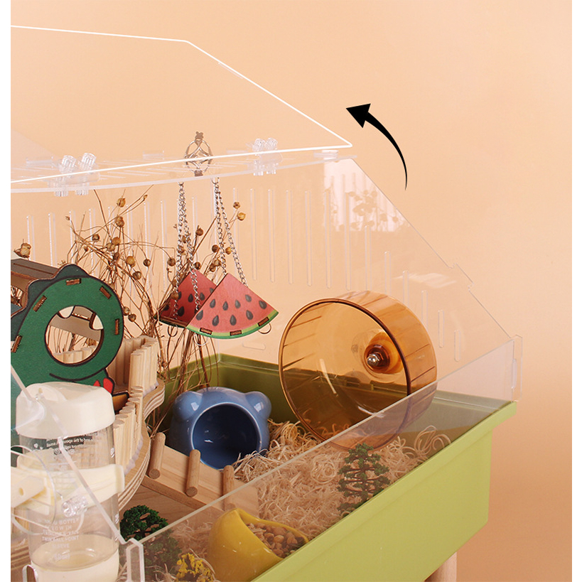 Lồng nhựa mica nhà gỗ dành cho hamster