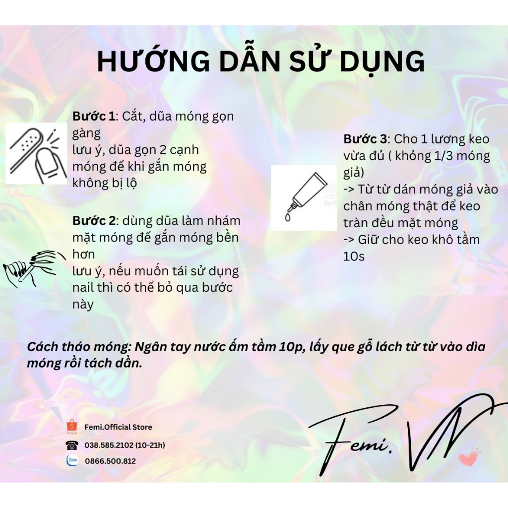 Femi F01 Nailbox Móng Úp Thiết Kế Sẵn Thạch Hồng Mắt Mèo Kim Tuyến Flash Cho Nữ
