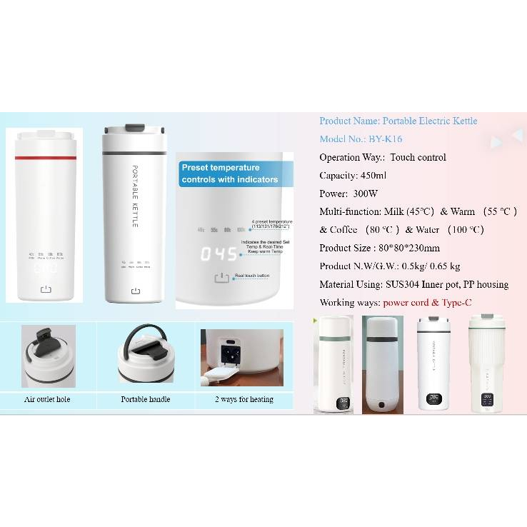 Bình đun nước di động NESPRESSO Greehome 450ml - Điều chỉnh nhiệt độ tự động, pha trà, sữa, coffee giữ nhiệt 12h