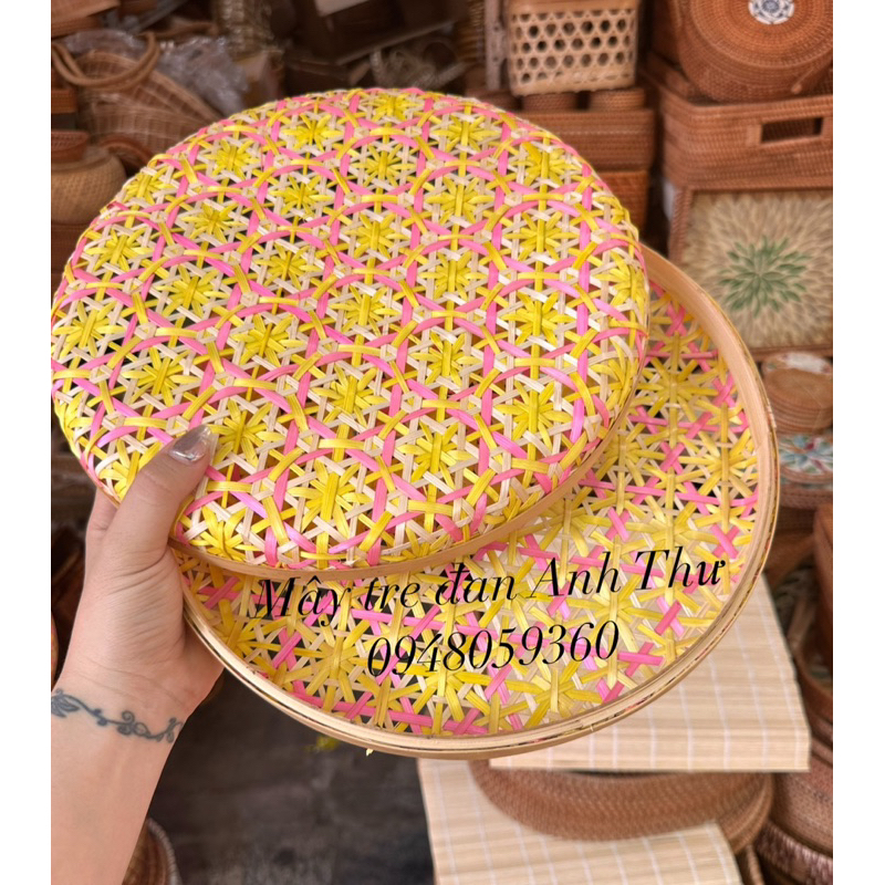 Hộp mứt tre hoa thị, hộp tre đan hoa thị, hộp tre decor( Ảnh thật) shop mây tre đan Anh Thư