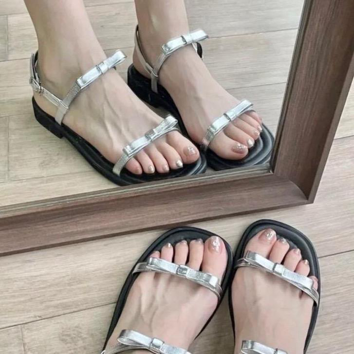 Sandanl Quai Ngang Đính Nơ, Chất Liệu Da Mờ Mền Có Big Size 35-45