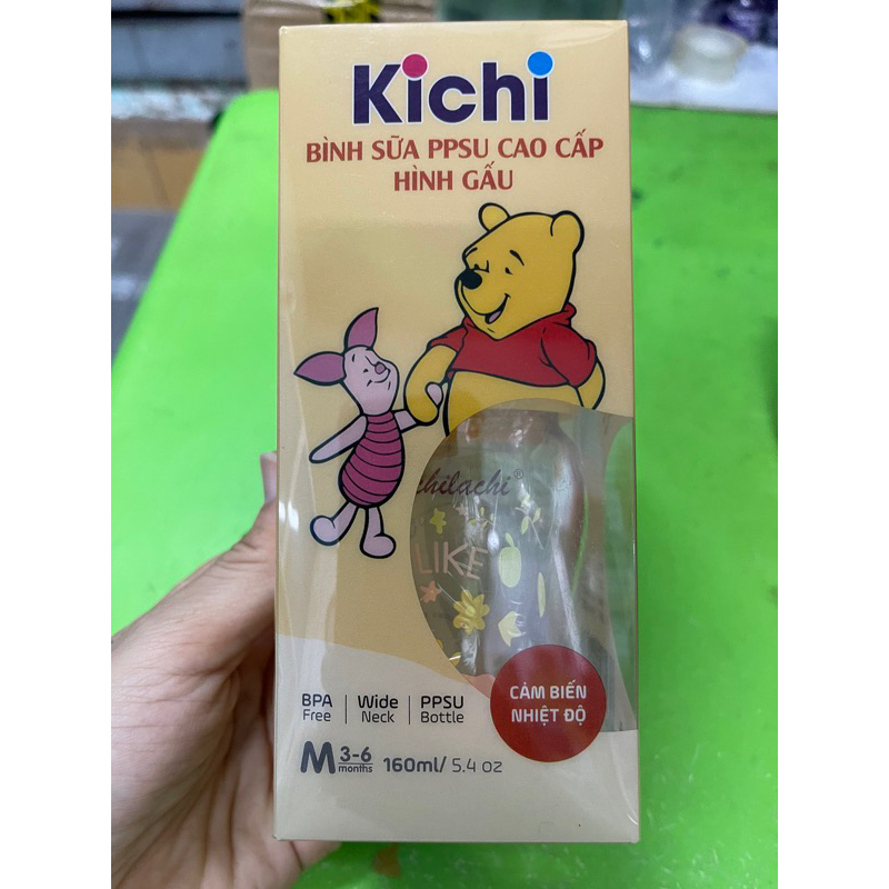 Bình sữa cổ rộng PPSU 160ml Hình Gấu Pooh Kichilachi KICHI KC - Tặng kèm 1 núm ty cho bé