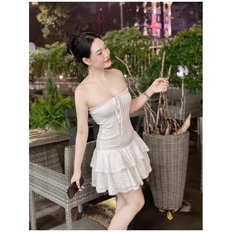 Váy Ren Chun Cúp Ngực Đuôi Tầng Ôm Sát Body