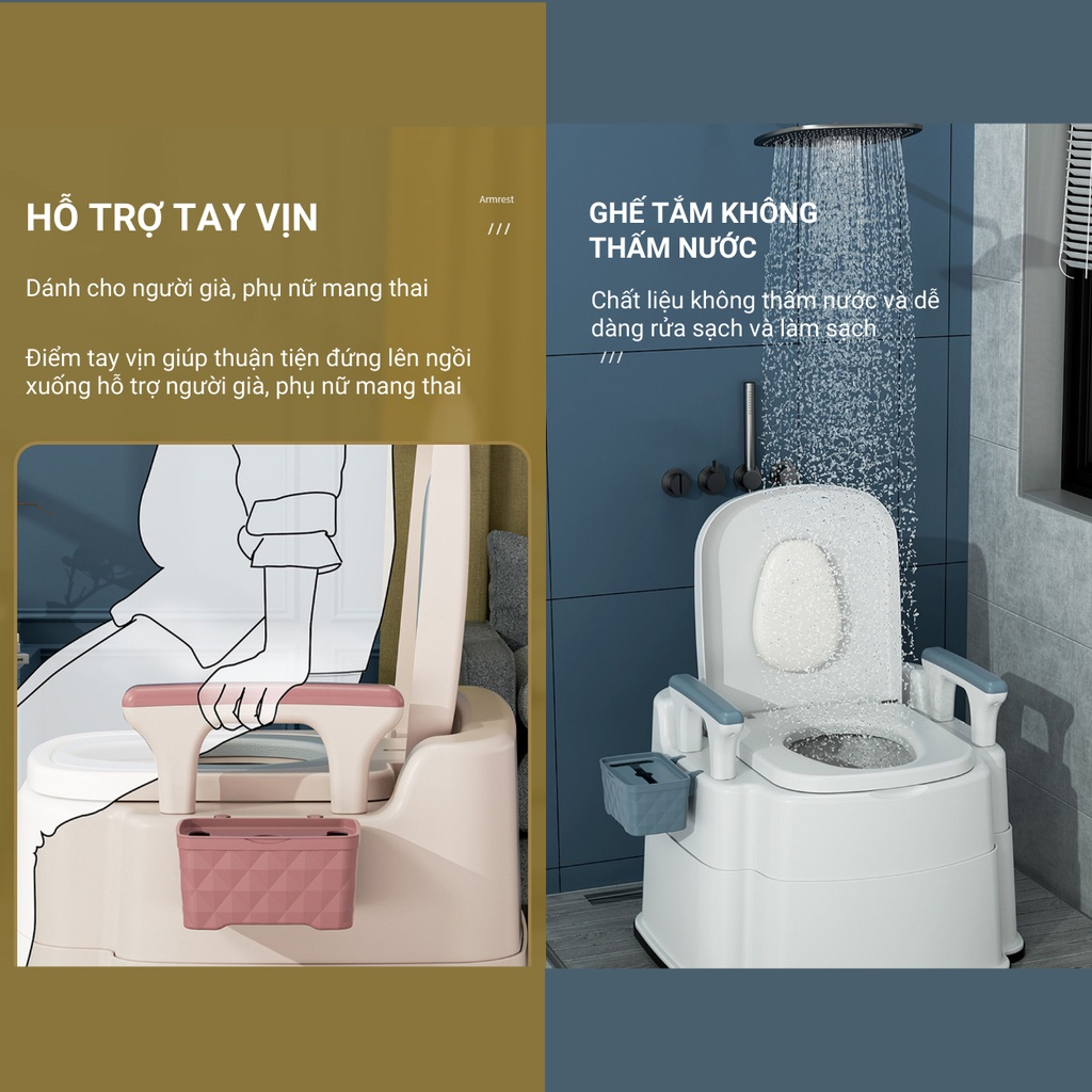 Bồn Cầu Di Động, Bô Vệ Sinh Nhựa Có Tay Vịn Tựa Lưng Cho Người Già, Bà Bầu, Người Bệnh - Aichi House