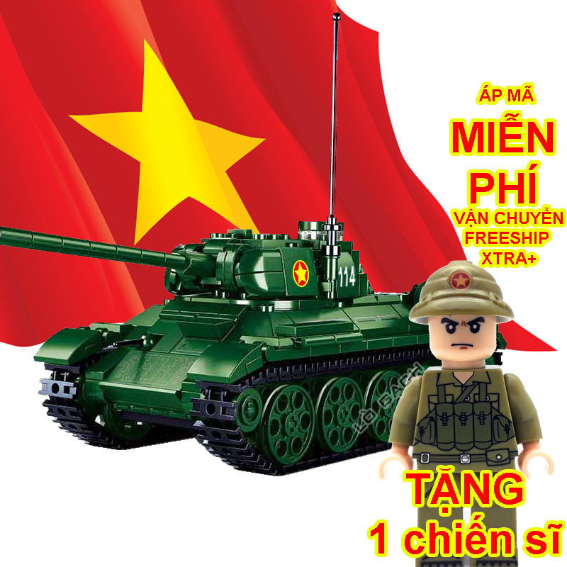 Bộ xếp hình Xe tăng T34 số hiệu 114 Quân đội Nhân dân Việt Nam 497 chi tiết