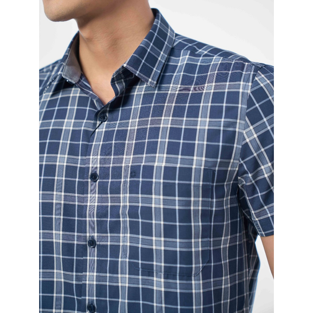 OWEN - Áo Sơ mi ngắn tay Owen Regularfit  chất sợi tre kẻ ca rô xanh navy 230053