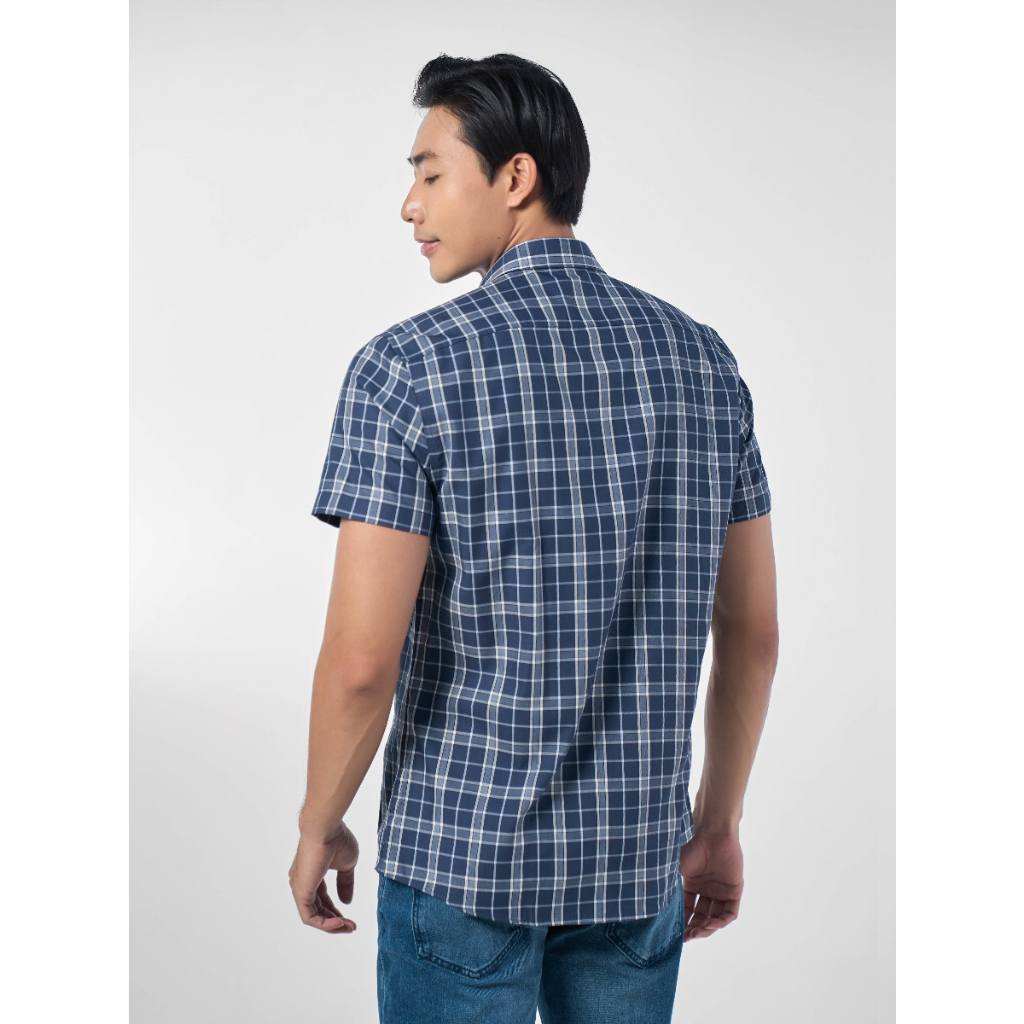 OWEN - Áo Sơ mi ngắn tay Owen Regularfit  chất sợi tre kẻ ca rô xanh navy 230053