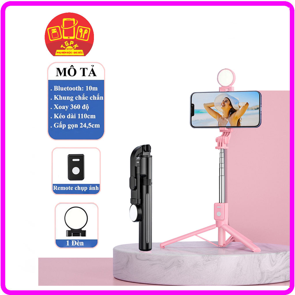 Gậy Chụp Ảnh 3 chân B11S có đèn Led trợ sáng thế hệ mới, Gậy selfie chụp hình, tự sướng, nút bluetooth điều khiển từ xa