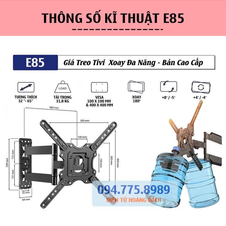 Giá treo tivi xoay đa năng NB P4 32 - 55 Inch / ErgoTek E85 32 - 65 Inch - Khung Treo Tivi Xoay Góc Trái Phải Linh Hoạt