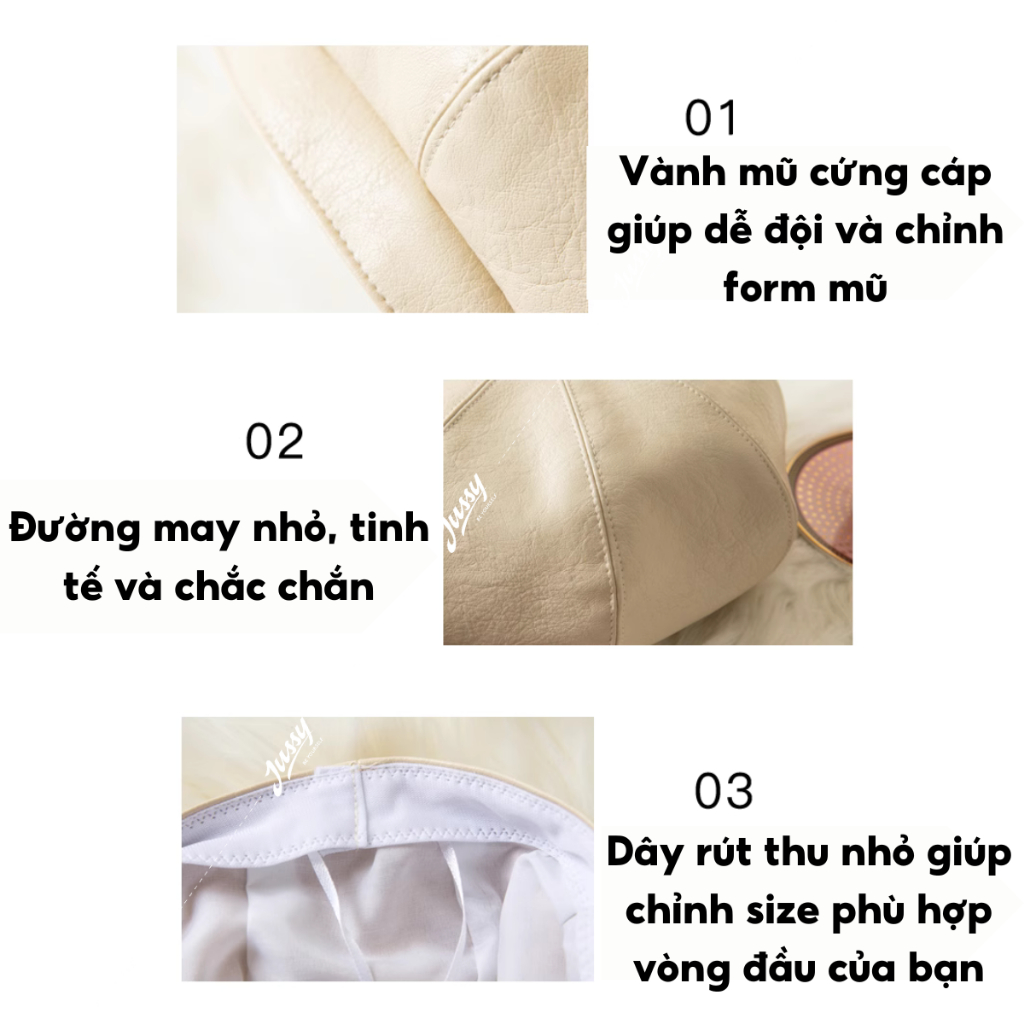 Mũ Nồi Nữ Kiểu Beret Da Trơn 8 Múi JBR12 Jussy Fashion Kiểu Mũ Beret Họa Sĩ Chất Da PU Cao Cấp Có Nhiều Màu Hot Trend