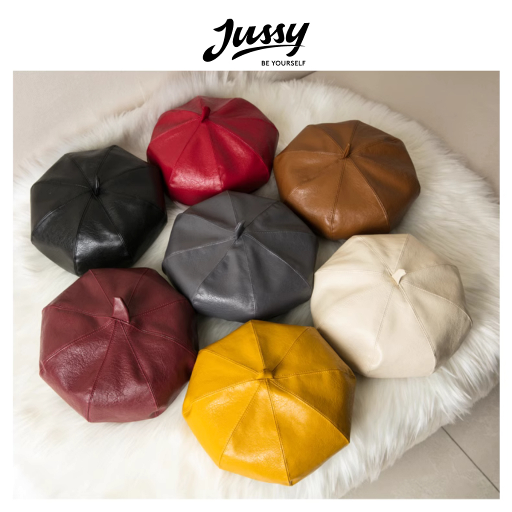 Mũ Nồi Nữ Kiểu Beret Da Trơn 8 Múi JBR12 Jussy Fashion Kiểu Mũ Beret Họa Sĩ Chất Da PU Cao Cấp Có Nhiều Màu Hot Trend