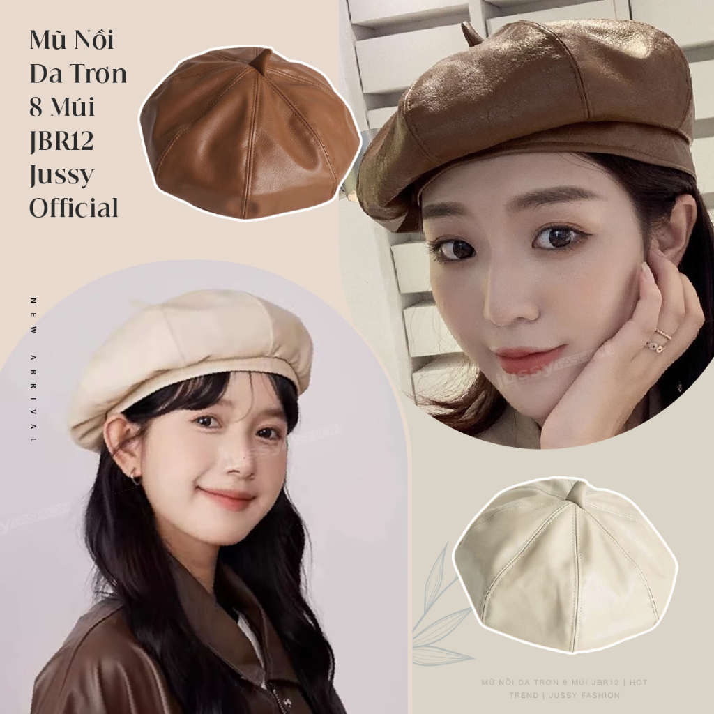 Mũ Nồi Nữ Kiểu Beret Da Trơn 8 Múi JBR12 Jussy Fashion Kiểu Mũ Beret Họa Sĩ Chất Da PU Cao Cấp Có Nhiều Màu Hot Trend