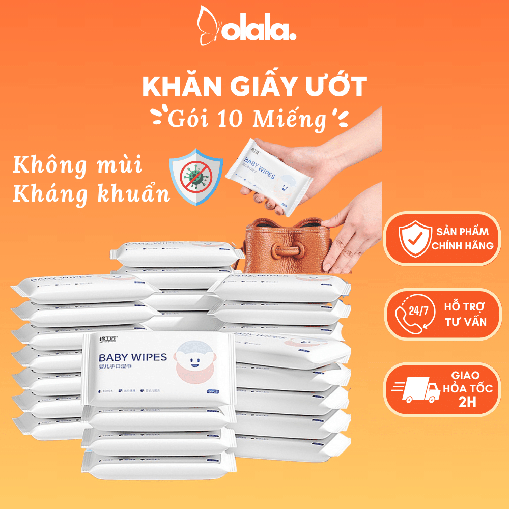 Khăn giấy/giấy ướt mini Baby Wipes túi 10 tờ