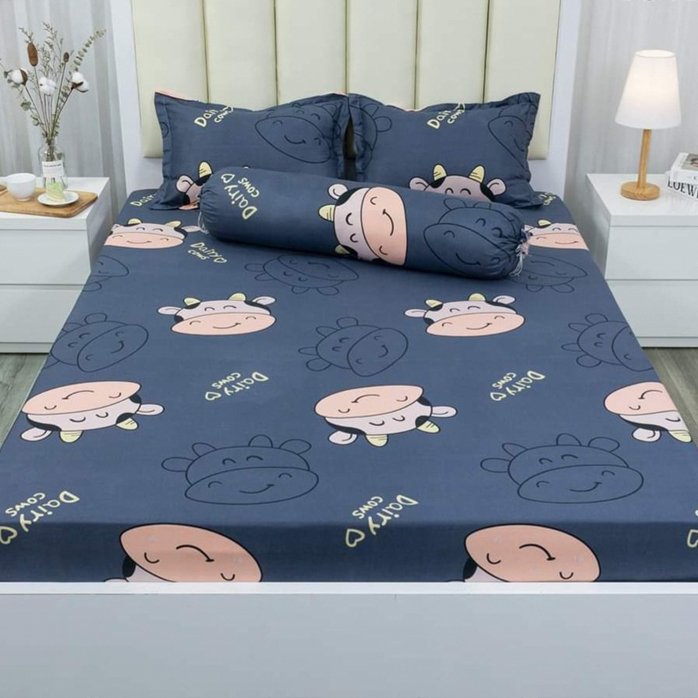 Ga bo chun kèm 2 vỏ gối nằm kích thước Ga M2/M6/M8/2M2 vải Cotton Poly mẫu THỎ DÂU