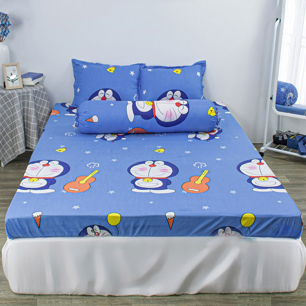 Ga bo chun kèm 2 vỏ gối nằm kích thước Ga M2/M6/M8/2M2 vải Cotton Poly mẫu THỎ DÂU