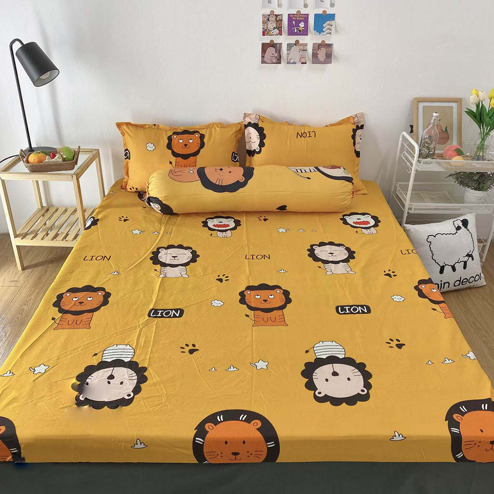 Ga bo chun kèm 2 vỏ gối nằm kích thước Ga M2/M6/M8/2M2 vải Cotton Poly mẫu THỎ DÂU