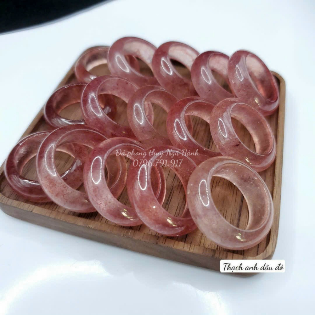 Nhẫn ưu linh trắng ,mã não hoa, ưu linh vàng và đỏ,thach anh dâu đỏ và dâu tây xanh - Kèm hộp khi mua