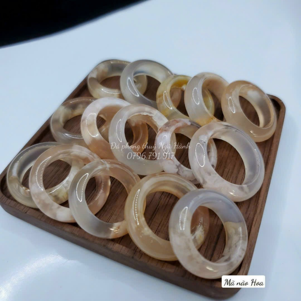 Nhẫn ưu linh trắng ,mã não hoa, ưu linh vàng và đỏ,thach anh dâu đỏ và dâu tây xanh - Kèm hộp khi mua