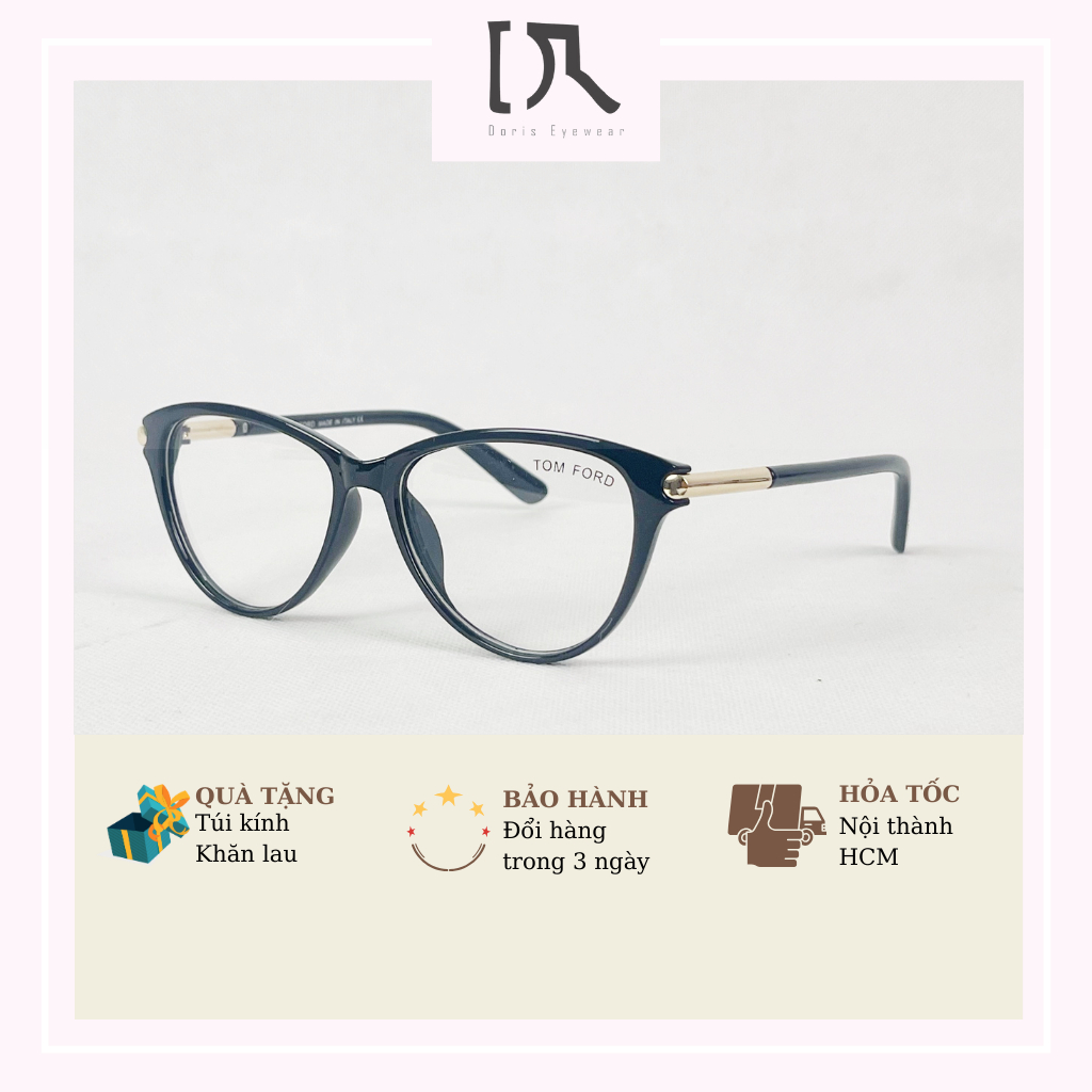 Gọng Kính Nữ Dáng Mắt Mèo Nhựa Màu Đen Tom Ford Phối Kim Loại DORISEYEWEAR