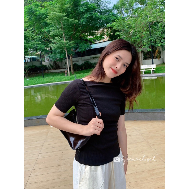 Áo cotton tăm trễ vai 4 màu siêu rẻ