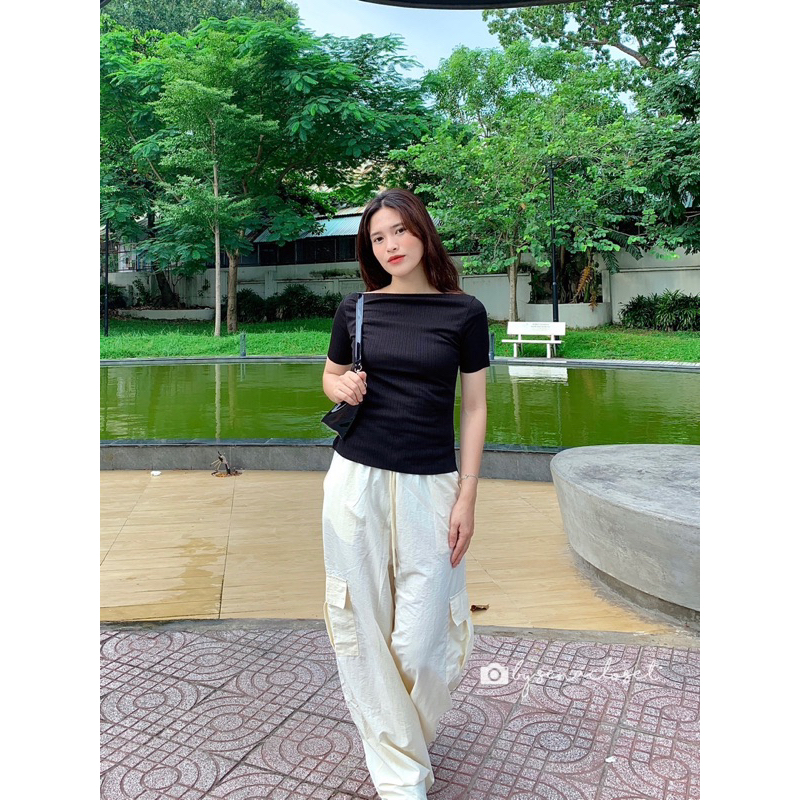 Áo cotton tăm trễ vai 4 màu siêu rẻ