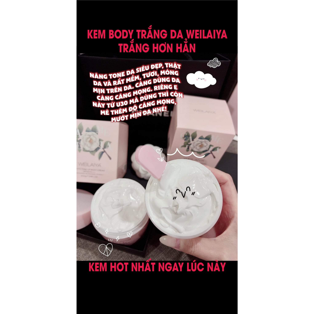 Kem Body Weilaiya Dưỡng Trắng Da Nâng Tone White Tone-Up Body Cream SPF30 PA+++ 200ml
