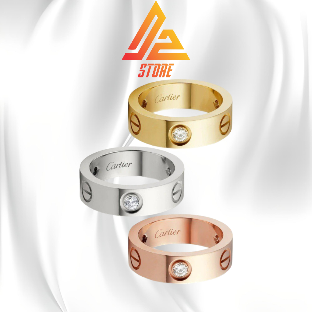 Nhẫn LOVE 3 kim cương khắc tên theo yêu cầu cặp đôi unisex Titanium