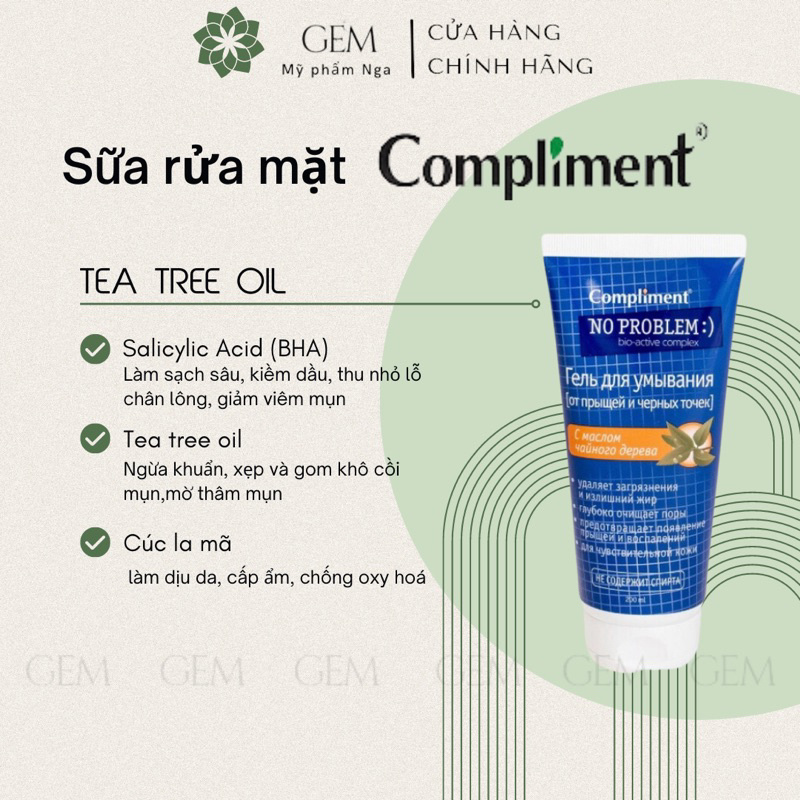Sữa rửa mặt cho da mụn, da dầu Compliment 200ml tinh chất trà