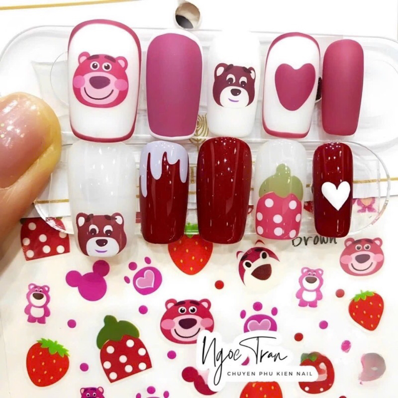 Sticker gấu hồng dán móng mã 1274- Sticker dán móng hình gấu hồng siêu hót