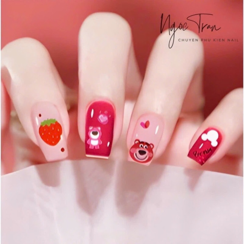 Sticker gấu hồng dán móng mã 1274- Sticker dán móng hình gấu hồng siêu hót