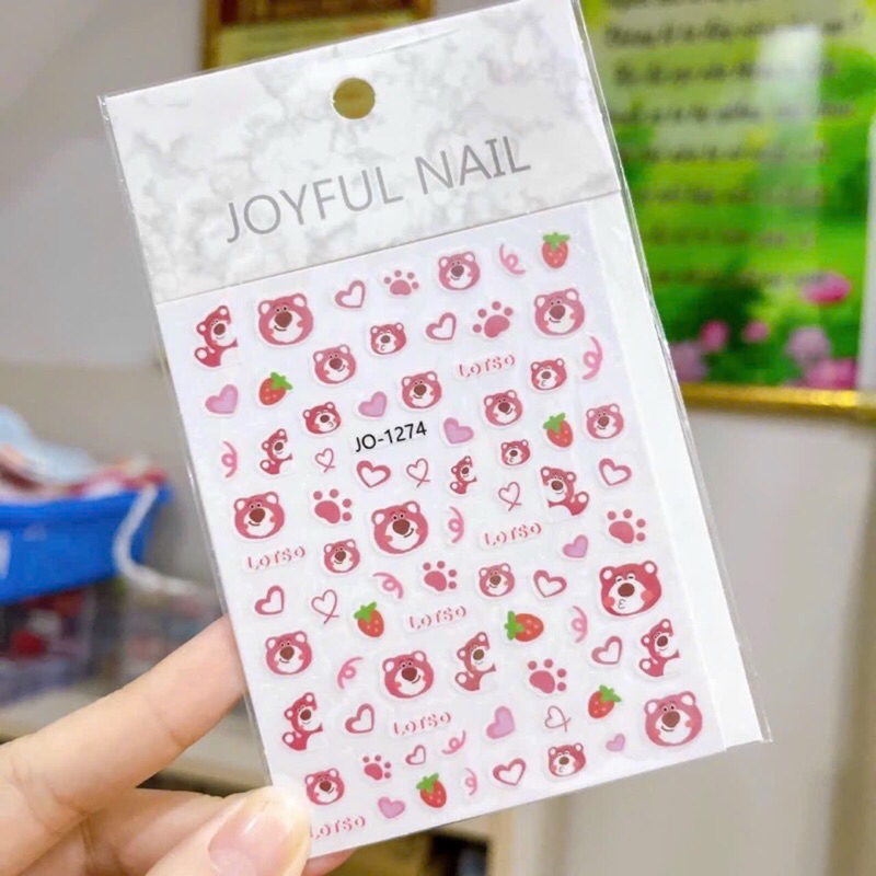 Sticker gấu hồng dán móng mã 1274- Sticker dán móng hình gấu hồng siêu hót