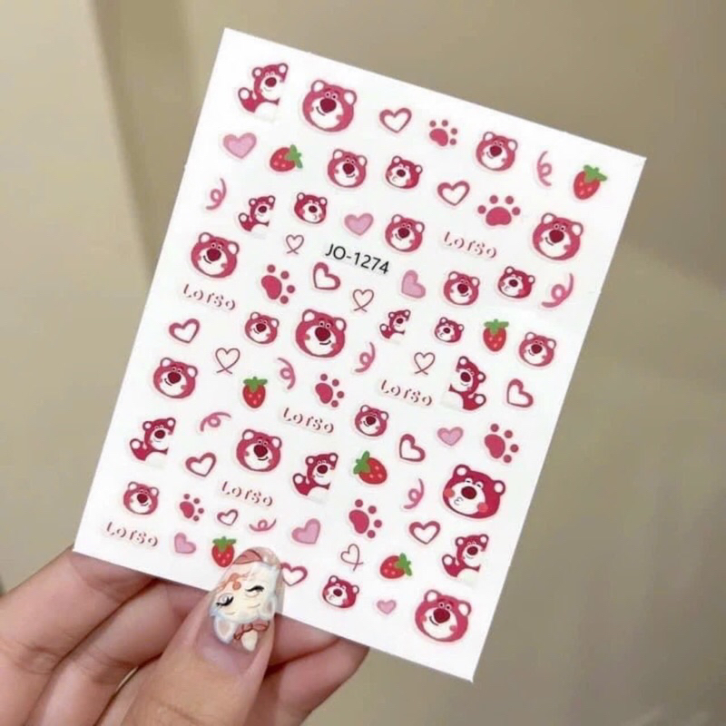 Sticker gấu hồng dán móng mã 1274- Sticker dán móng hình gấu hồng siêu hót