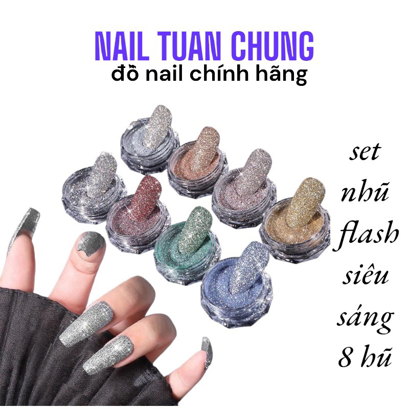 Sét Nhũ Rắc Flash Siêu Sáng 8 Màu , Trang Trí Móng Tay