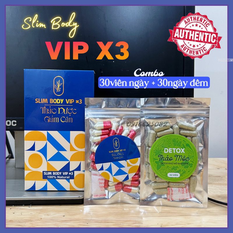 Thảo dược giảm cân Slim Body Vip X3 Thái Lan siêu mạnh + kèm 30viên khử mỡ