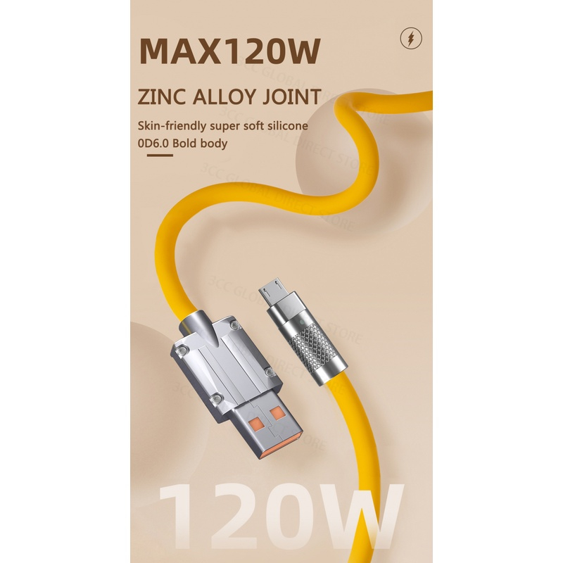 Dây Cáp Sạc Nhanh 120W 6A Bằng Hợp Kim Kẽm Và Silicon