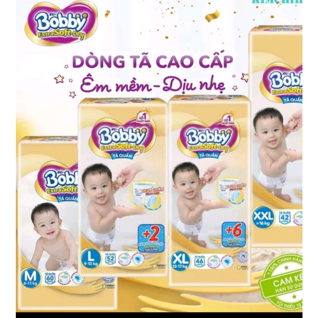 combo 2 bịch tã quần bobby extra soft dry mẫu mới size (xxL 13-16KG)