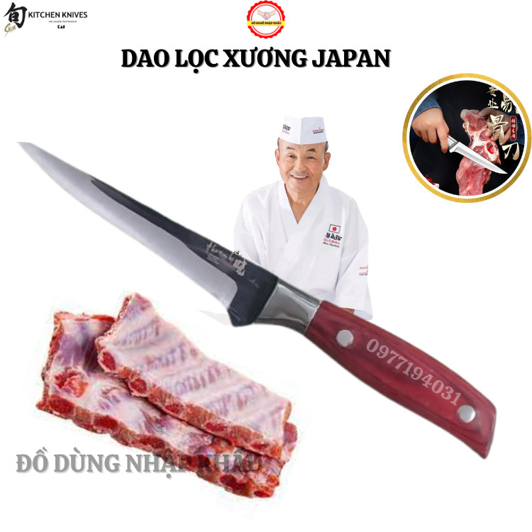 Dao lọc xương AKaTsuKi Japan siêu bén tay ốp gỗ chống trượt cao cấp