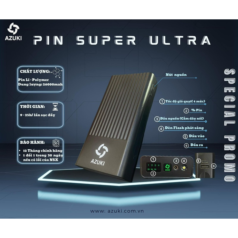 Aó điều hòa Nhật bản AZUKI SUPER ULTRA 2023, pin 26.000mah, quạt 13v