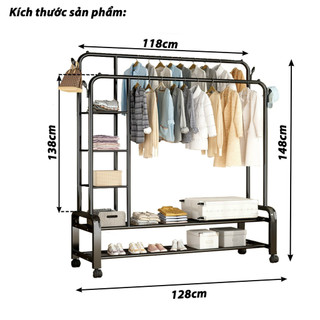 Giá treo quần áo 2g2t có bánh xe di chuyển tiện ích