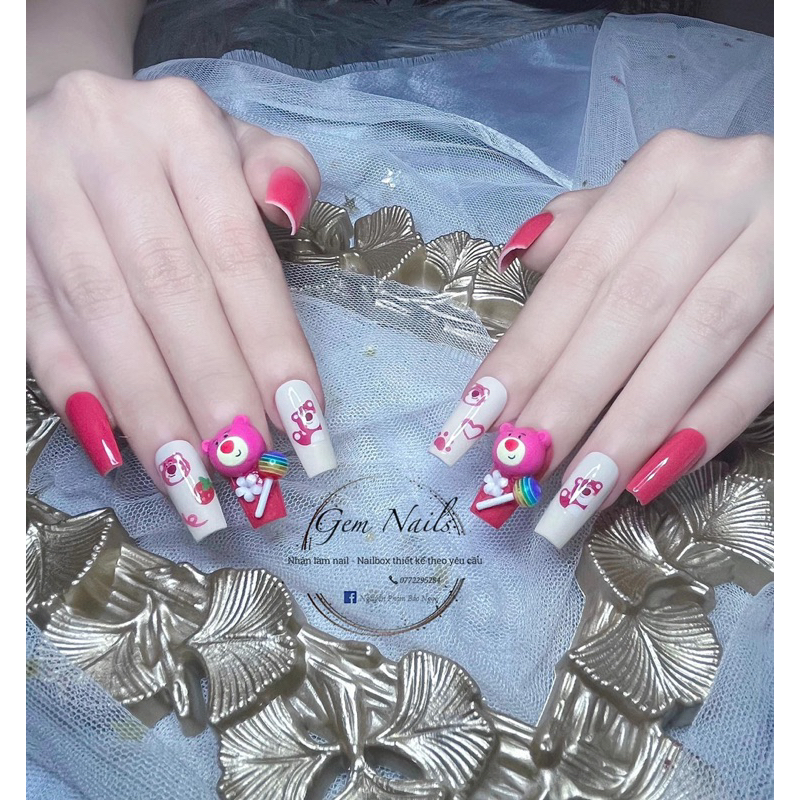 Set 5 charm gấu dâu -Phụ kiện hoạt hình trang trí nail xinh