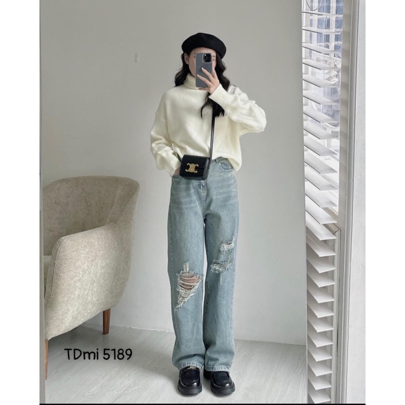 Quần baggy jean nữ LB_Official, lưng cao, dáng rộng, trẻ trung, màu đen cá tính. LB1788