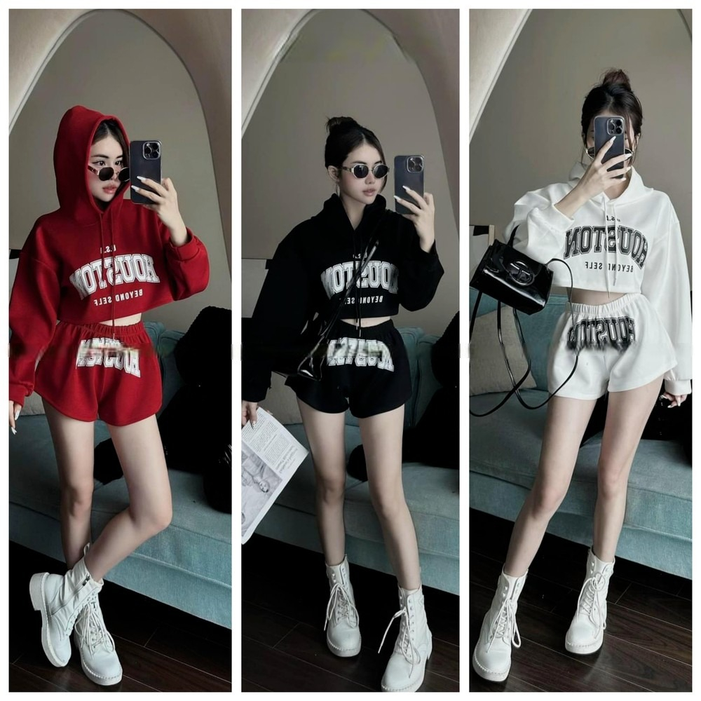 Bộ đồ nữ áo croptop hoodie kèm quần short cạp cao ống rộng HOUSTON (có form rộng) TM104