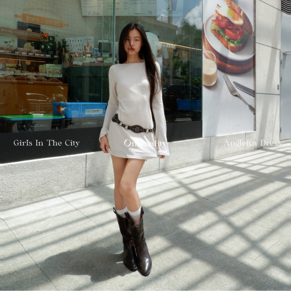 ORIGINALITY - ĐẦM THUN DÀI TAY KHOÉT LƯNG  - ANGELICA DRESS - BEIGE
