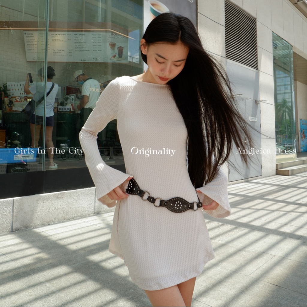 ORIGINALITY - ĐẦM THUN DÀI TAY KHOÉT LƯNG  - ANGELICA DRESS - BEIGE