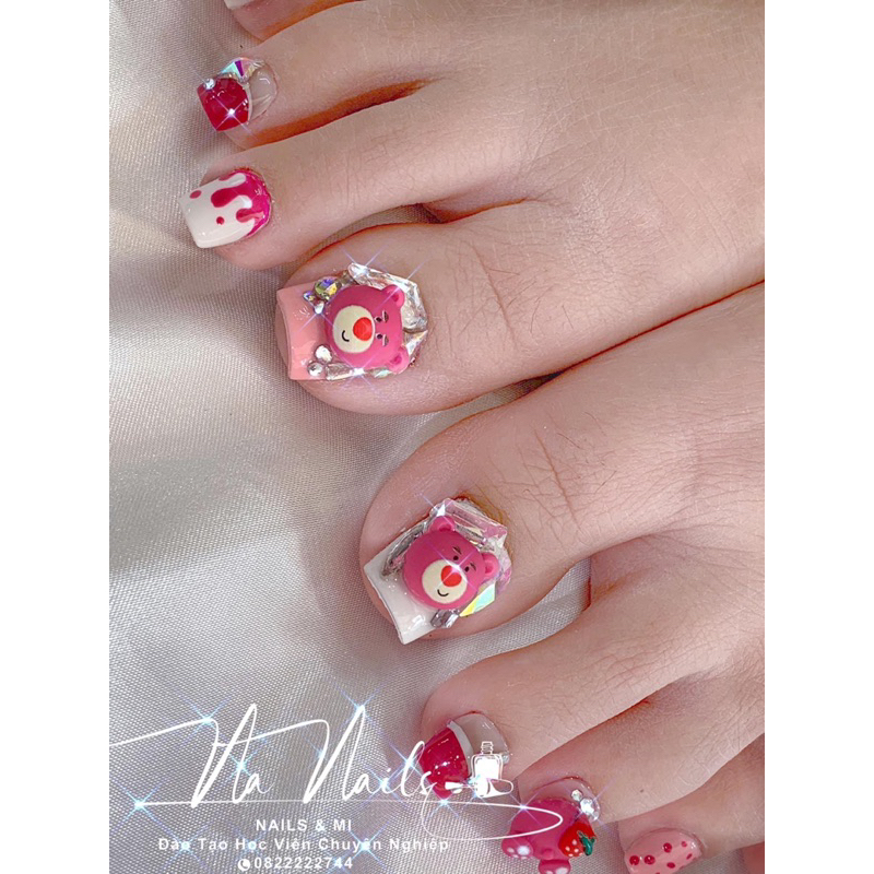 Set 5 charm gấu dâu -Phụ kiện hoạt hình trang trí nail xinh