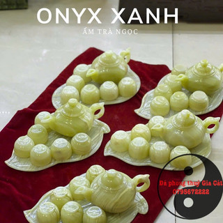 Bộ ấm chén lá bồ đề đá ngọc onyx vip có kiểm định